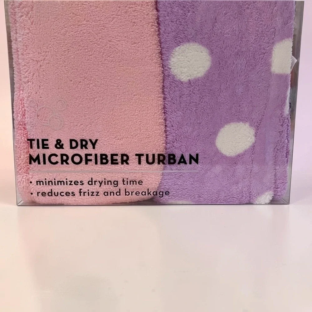 The Creme Shop Tie & Dry Microfiber Turban 2 Pack Hair Towel Quick Dry